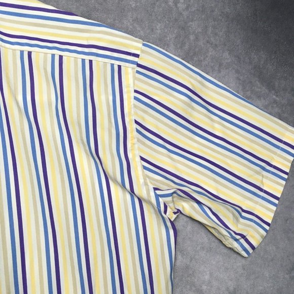 Faconnable Mens Shirt size Medium Short Sleeve Button Up Striped Purple Blue USA - Picture 13 of 14